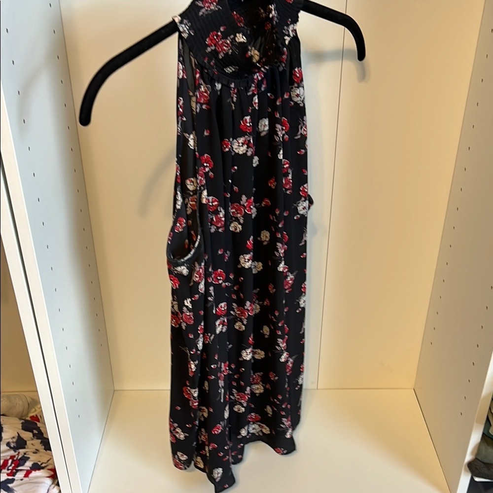 LOFT Black and Red Floral Dress